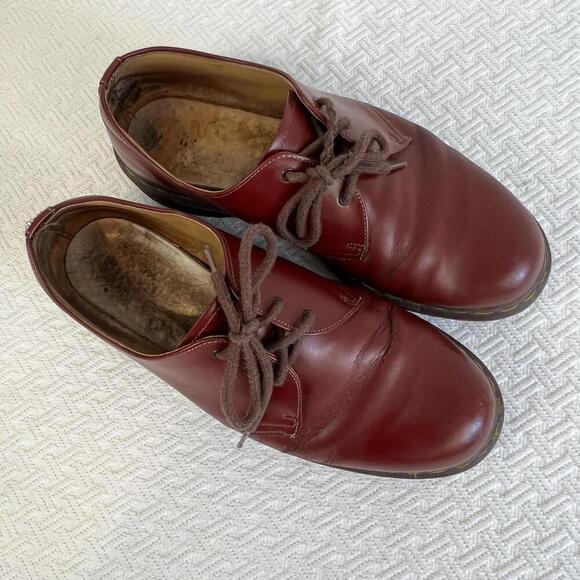 Vintage 1990’s Doc Martens Made In England Oxblood Oxford Shoes Men's 11 Red 6 H - Picture 14 of 14
